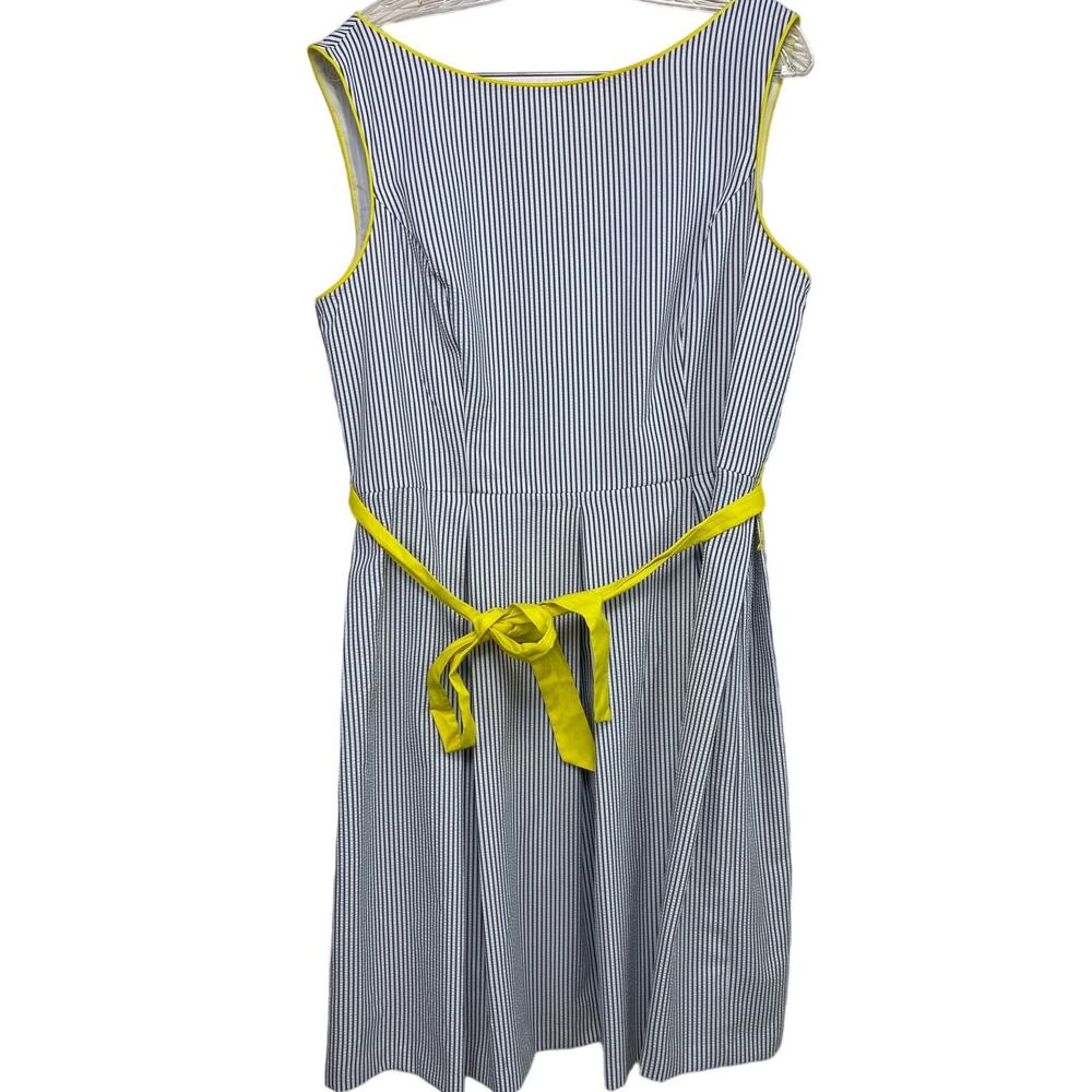 Women's Siena Studio Retro Style Grey and White Striped Dress w Yellow Belt